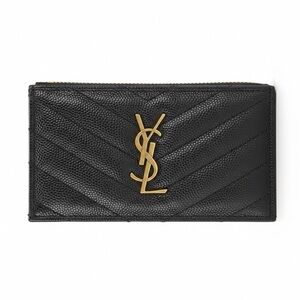 Saint Laurent Black Leather Pouch with Gold Zipper